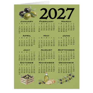 2027 Calendar, Mediterranean Olives, Green