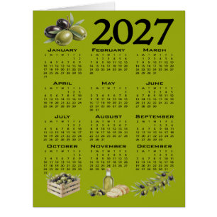 2027 Calendar, Mediterranean Olives, Green