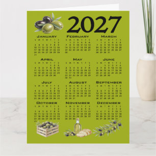 2027 Calendar, Mediterranean Olives, Green Card