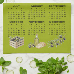 2027 Calendar, Mediterranean Olives, Green Kitchen Towel