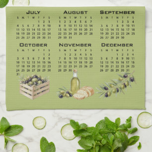2027 Calendar, Mediterranean Olives, Green Kitchen Towel