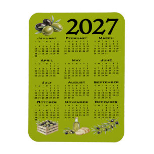 2027 Calendar, Mediterranean Olives, Green Magnet