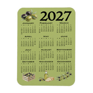 2027 Calendar, Mediterranean Olives, Green Magnet