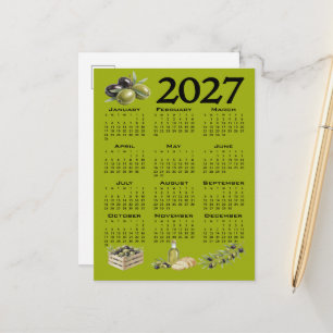 2027 Calendar, Mediterranean Olives, Green Postcard
