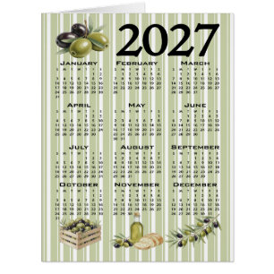 2027 Calendar, Mediterranean Olives, Green Stripes