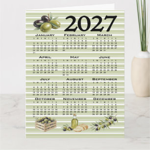 2027 Calendar, Mediterranean Olives, Green Stripes Card