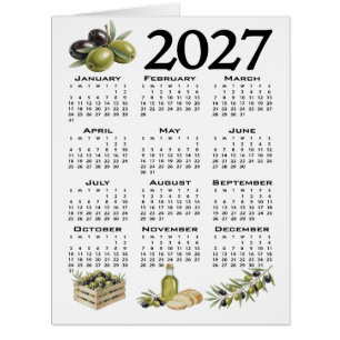 2027 Calendar, Mediterranean Olives, White