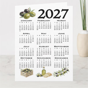 2027 Calendar, Mediterranean Olives, White Card