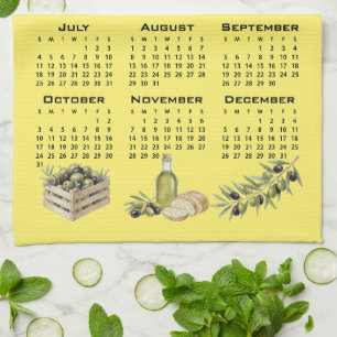 2027 Calendar, Mediterranean Olives. Yellow Kitchen Towel