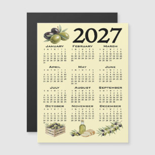 2027 Calendar, Mediterranean Olives, Yellow Magnetic Invitation