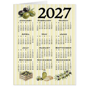 2027 Calendar, Mediterranean Olives Yellow Stripes