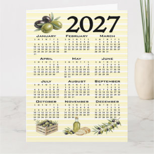 2027 Calendar, Mediterranean Olives Yellow Stripes Card