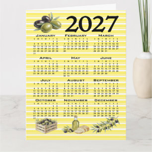 2027 Calendar, Mediterranean Olives Yellow Stripes Card