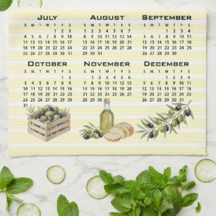 2027 Calendar, Mediterranean Olives Yellow Stripes Kitchen Towel