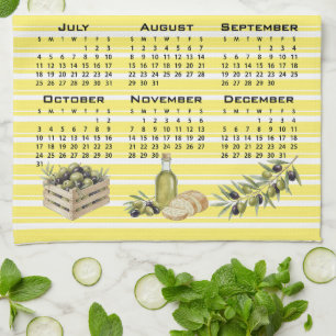 2027 Calendar, Mediterranean Olives Yellow Stripes Kitchen Towel
