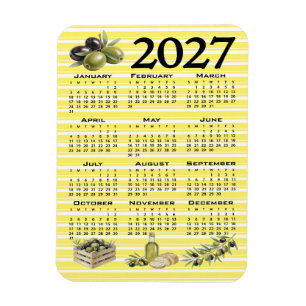 2027 Calendar, Mediterranean Olives Yellow Stripes Magnet