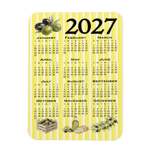 2027 Calendar, Mediterranean Olives Yellow Stripes Magnet