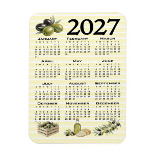 2027 Calendar, Mediterranean Olives Yellow Stripes Magnet