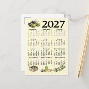 2027 Calendar, Mediterranean Olives Yellow Stripes Postcard