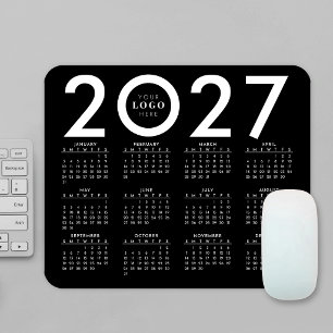 2027 Calendar Minimalist Business Logo Black White Mouse Pad
