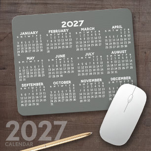 2027 Calendar - modern grey and white simple Mouse Pad
