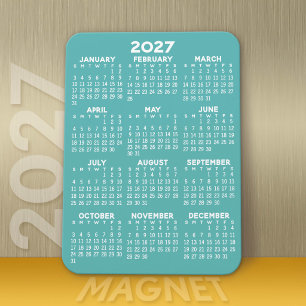 2027 Calendar - Modern, Minimal Aqua and White Magnet
