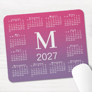 2027 Calendar Monogram Pink to Purple Gradient Mouse Pad