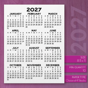 2027 Calendar on Letter Size Paper Letterhead