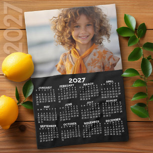 2027 Calendar Photo Full Year View Modern Minimal Kitchen Towel