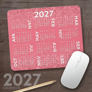2027 Calendar - pink glitter print Mouse Pad