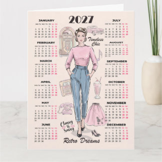 2027 Calendar Retro Dreams Greeting Card