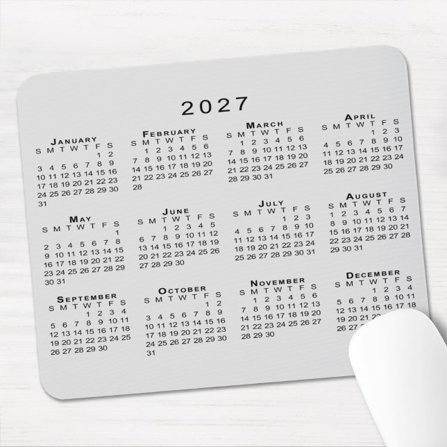 2027 Calendar Simple Grey and Black Mouse Pad (2027 Calendar Simple Gray and Black Mouse Pad in situ)