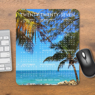 2027 Calendar Tropical Beach or Your Photo & Text Mouse Pad