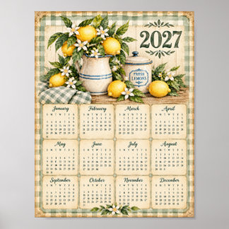 2027 Calendar Wall Poster(Gingham/Lemon) Poster