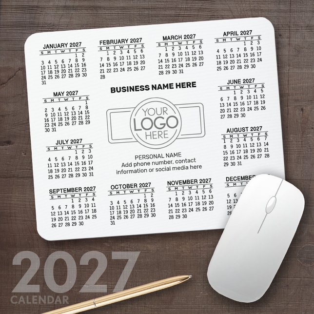 2027 Calendar with logo Contact Information Mouse Pad (2027 Calendar Mousepad)