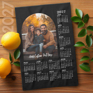 2027 Calendar with Photo - Full Year Black Kitchen Towel
