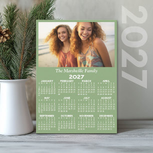 2027 Calendar with Photo Year View - Sage Green Holiday Card