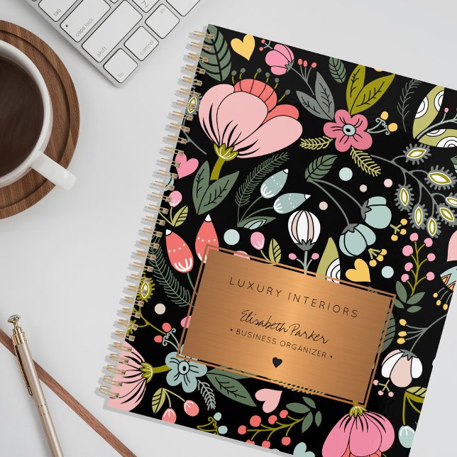 2027 Chic floral pink black gold business  Planner (Creator Uploaded)