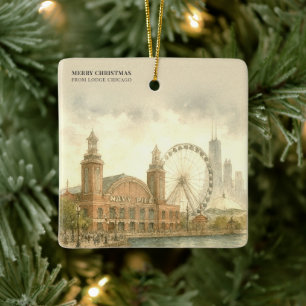 2027 Chicago Navy Pier Calendar Business QR Code Ceramic Ornament