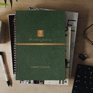 2027 Classy elegant green leather gold monogrammed Planner