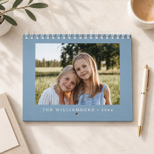 2027 Custom Create Your Own Family Photo Blue Calendar