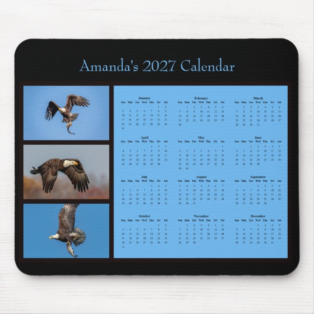 2027 Customizable Bald Eagle Desk Calendar Mouse Pad (Front)