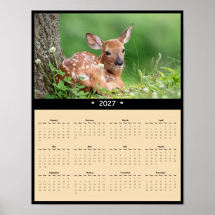2027 Deer Fawn Wall Calendar - Forest Wildlife Poster