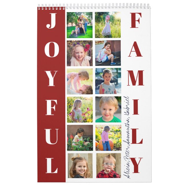 2027 family photo collage monogrammed burgundy calendar (Cover)