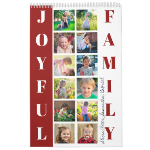 2027 family photo collage monogrammed burgundy calendar