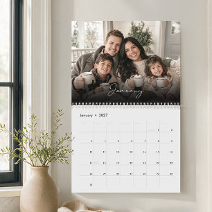 2027 Family Photo Modern Script Text Calendar