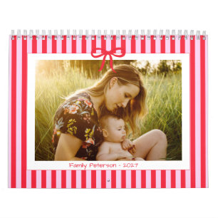 2027 family photo stripes bow trendy stylish  calendar