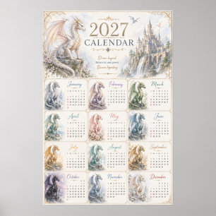 2027 Fantasy Dragon Wall Calendar Poster