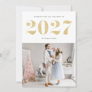 2027 Faux Gold Glitter Modern Happy New Year Holiday Card