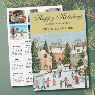 2027 Festive 6 Photo Personalized 2027 Calendar  Holiday Card